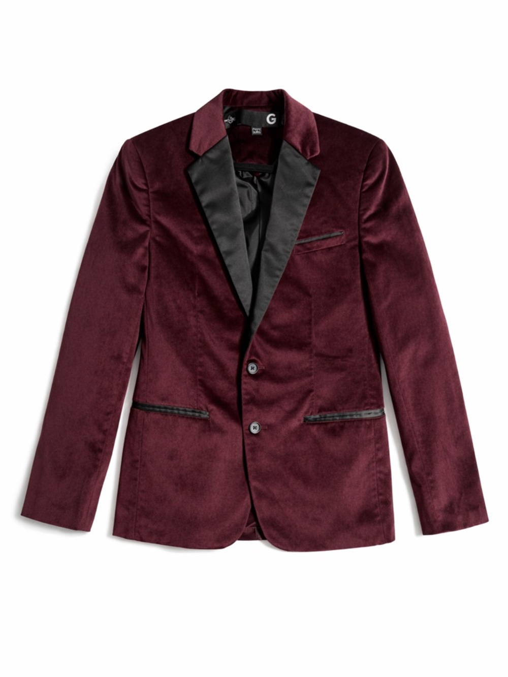Guess Men's Burgundy Velvet Blazer with Black Satin Lapel